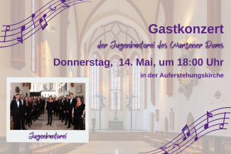 Wurzener Dom im Hintergrund und Kantorei im Bilderrahmen